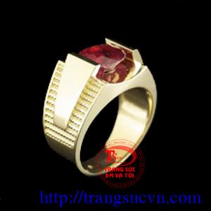 Nhẫn ruby nam đơn giản vàng 18K