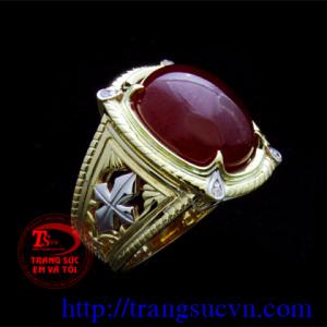 Nhẫn nam gắn đá quý ruby vàng 18K