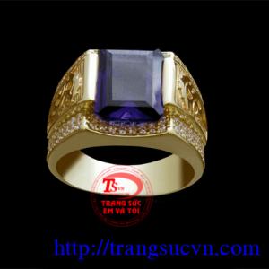 Nhẫn nam gắn đá Sapphire nhân tạo