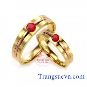 Nhẫn cưới đá đỏ ruby thiên nhiên
