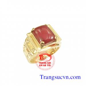 Nhẫn nam ruby chữ nhật vàng 14k