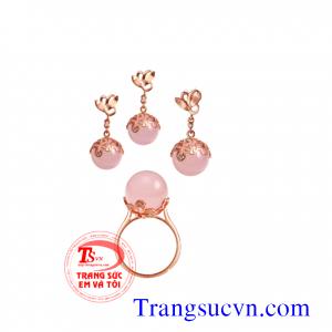 Bộ trang sức đá thạch anh hồng,bộ,trang,sức,nũ,trang suc bo, bo trang sưc, nu trang,Bộ Trang Sức-Nữ Trang