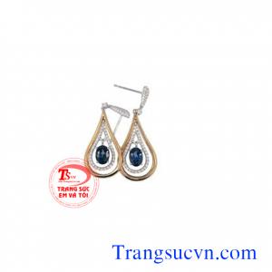 Hoa tai vàng gắn đá saphia thiên nhiên