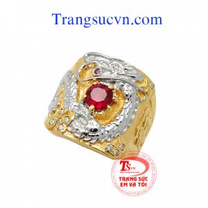 Nhẫn nam vàng hình rồng gắn ruby 