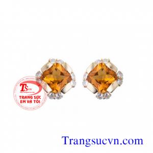 Bông tai vàng tây 14k đá Citrine