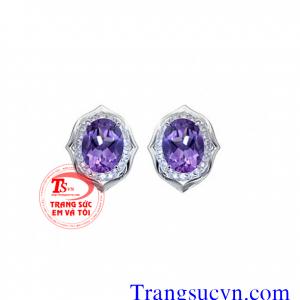 Cặp bông tai đá màu tím vàng trắng