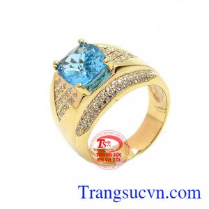 Nhẫn nam vàng Topaz xanh nước biển