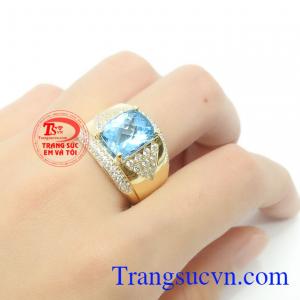 Nhẫn nam vàng Topaz xanh nước biển