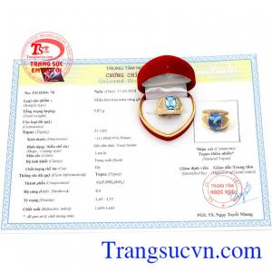 Nhẫn nam vàng Topaz xanh nước biểnNhẫn nam vàng Topaz xanh nước biển