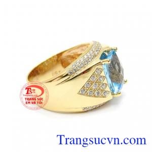 Nhẫn nam vàng Topaz xanh Nhẫn nam vàng Topaz xanh nước biểnnước biển
