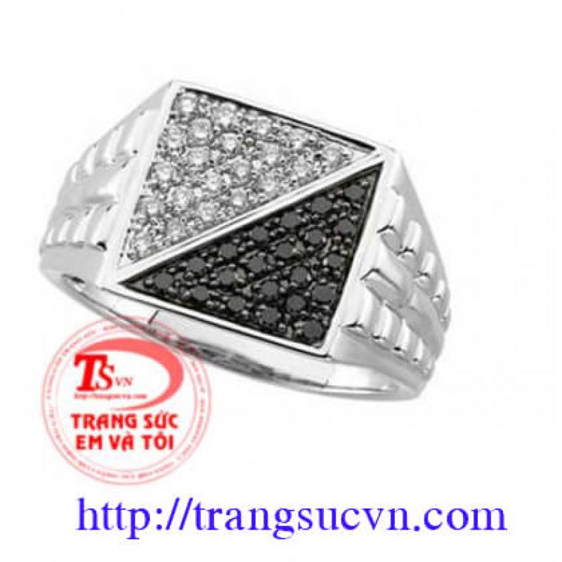 Nhẫn bạc xi vàng trắng gắn đá quý