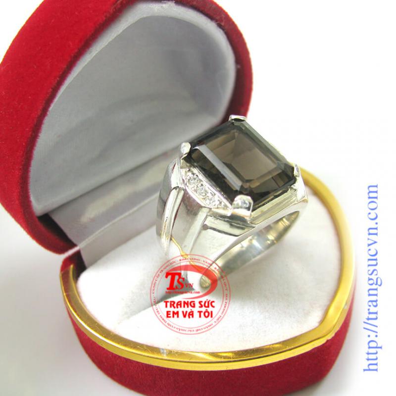 Nhẫn nam thạch anh ám khói đẹp