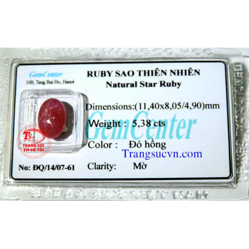 Ruby sao tự nhiên đỏ hồng