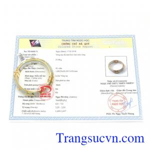 Giấy kiểm định đá quý từ trun tâm ngọc học. Vòng Ngọc Vàng Chữ Phúc