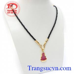 Bộ Dây Phật Quan Âm May Mắn kết hợp giữa dây da bọc vàng 18k và mặt quan âm bọc vàng 14k sang trọng