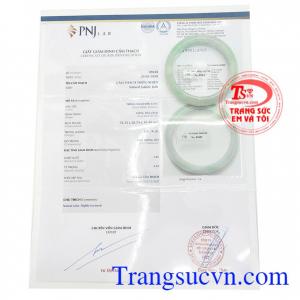 Giấy kiểm định Vòng Ngọc Cẩm Thạch Anh Nhiên