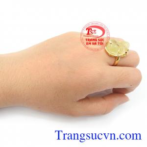 Nhẫn Nữ Tỳ Hưu Cát Tường vàng 10k gắn tỳ hưu thạch anh vàng bền đẹp, tinh tế