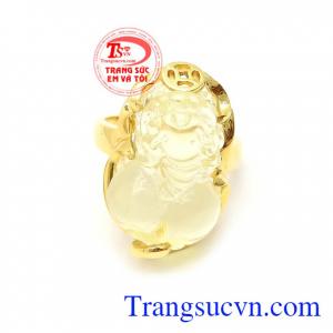 Nhẫn Nữ Tỳ Hưu Cát Tường vàng 10k gắn tỳ hưu thạch anh vàng bền đẹp, tinh tế
