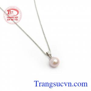 Bộ Dây Chuyền Ngọc Trai Xinh Xắn kết hợp giữa dây chuyền vàng trắng 10k Ý và mặt dây ngọc trai chất lượng