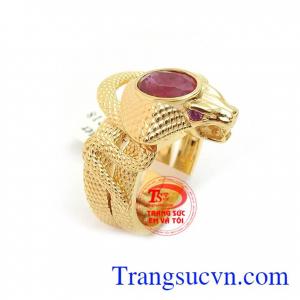 Nhẫn Nam Tuổi Tỵ Mạnh Mẽ vàng 18k gắn ruby thiên nhiên cao cấp