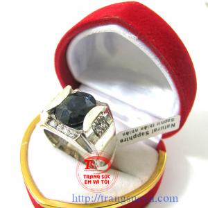 Nhẫn sapphire nam bạc xi vàng