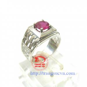 Nhẫn ruby bạc mạ vàng gắn đá ruby thiên nhiên