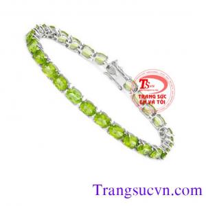 Lắc tay đá Peridot vàng trắng 18k