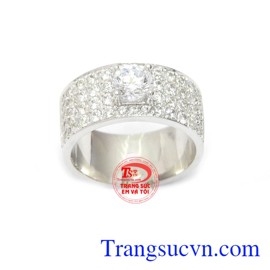  Nhẫn nam vàng trắng 10k đẹp được gắn nhiều đá nhỏ sáng lấp lánh, sản phẩm nhẫn nam bền đẹp