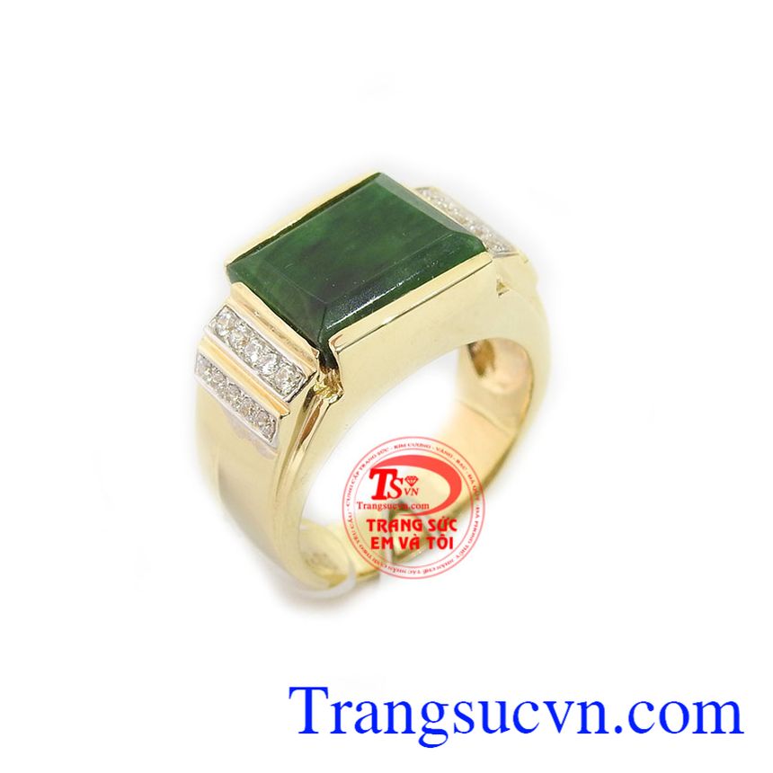 Nhẫn nam ngọc đại lộc 14k là sản phẩm nhẫn vàng được chế tác tinh tế, gắn ngọc cẩm thạch sang trọng