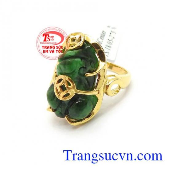 Nhẫn vàng 14k gắn Tỳ hưu bền đẹp, phong thủy