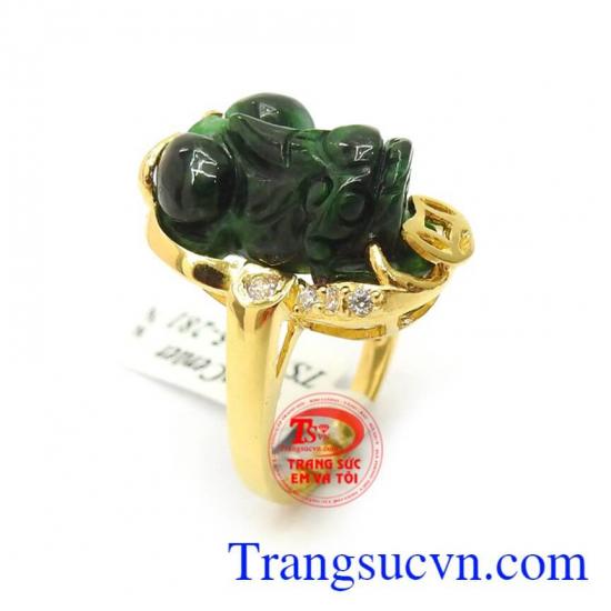 Nhẫn Vàng Tỳ Hưu Jadeite Thiên Nhiên kiểu dáng đẹp may mắn luôn theo bên người mọi lúc, mọi nơi để công việc, học hành…luôn thuận buồm xuôi gió