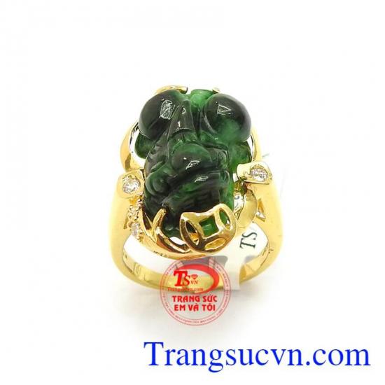 Nhẫn Vàng Tỳ Hưu Jadeite Thiên Nhiên