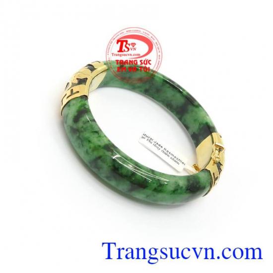 Vòng ngọc bọc vàng phong thủy, Vòng Phỉ Thúy Bọc Vàng Thịnh Vượng kiểu dáng mới lạ, tinh tế, đeo hợp thời trang