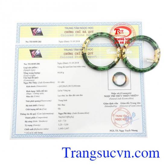 Giấy kiểm định Vòng Phỉ Thúy Bọc Vàng Thịnh Vượng