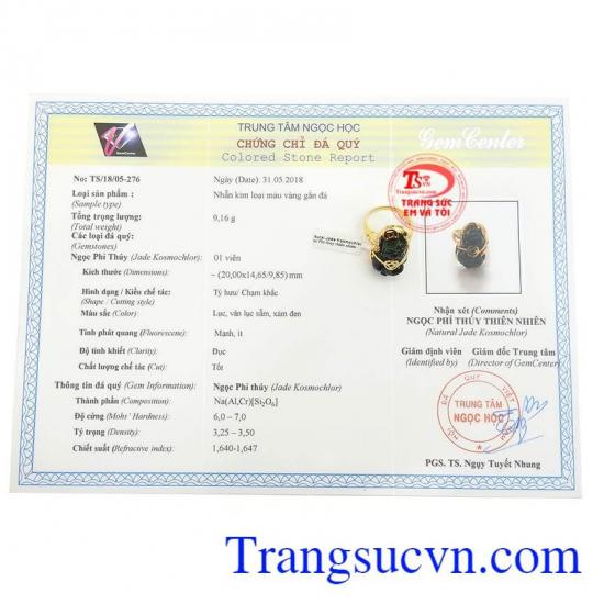 Giấy kiểm định Nhẫn Tỳ Hưu Vạn Sự Hanh Thông