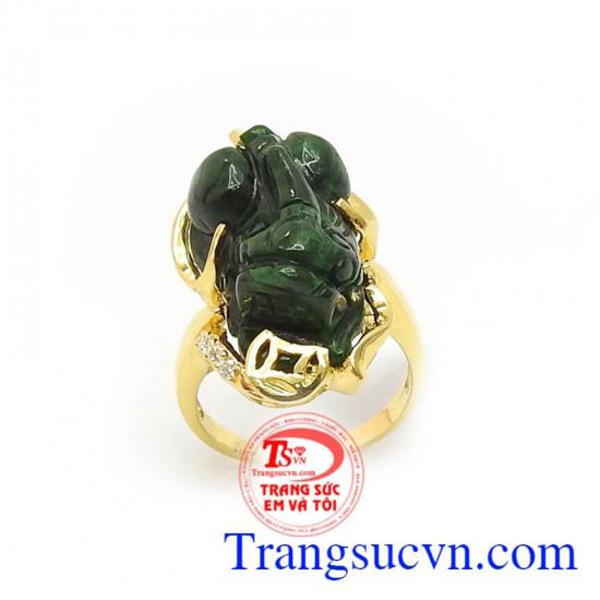 Nhẫn Vàng 14k Tỳ Hưu Phú Quý ngọc phỉ thúy cao cấp, thời trang