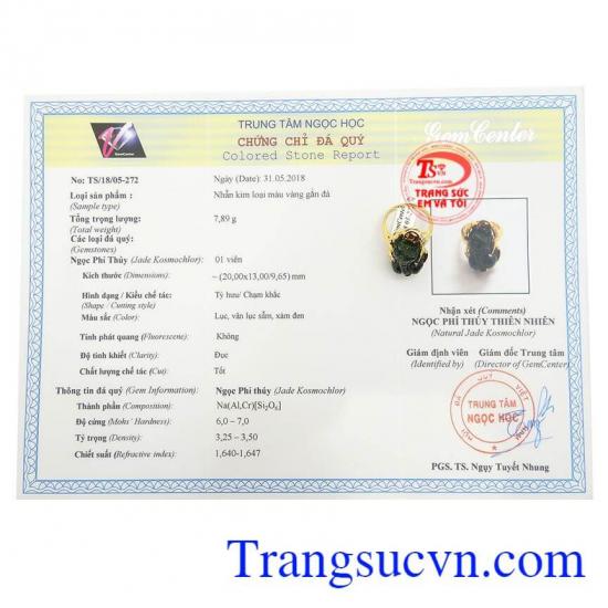 Giấy kiểm định Nhẫn Vàng 14k Tỳ Hưu Phú Quý