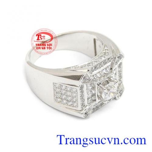 Nhẫn nam vàng trắng kiểu mới là sản phẩm thời trang, kiểu dáng mới, phong cách mới