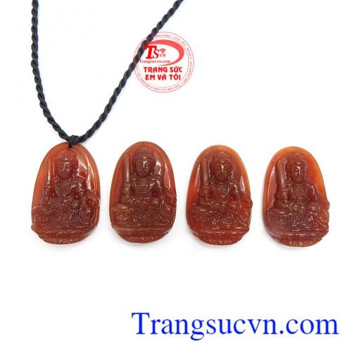 Mặt dây phật bản mệnh tuổi Mão đá mã não màu đỏ sậm tốt cho mệnh hỏa và mệnh thổ