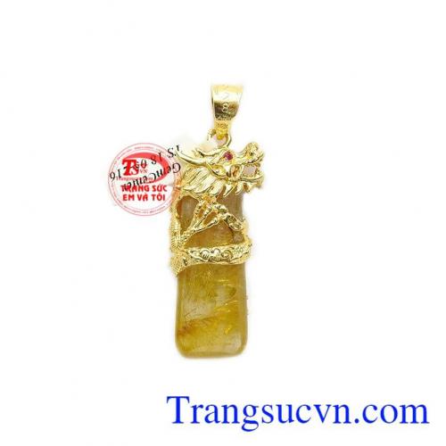 Vàng hình rồng bao quanh trụ tiết diện thạch anh tóc