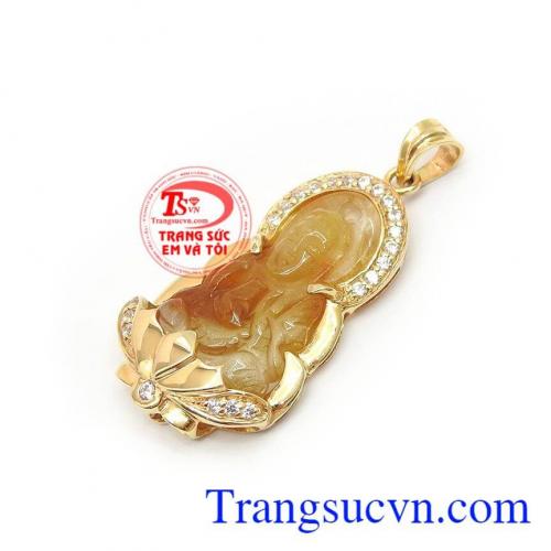 Mặt Phật Quan Âm May Mắn thạch anh tóc thiên nhiên bọc vàng 14k bền đẹp, sang trọng