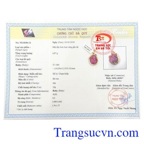 Giấy kiểm định Mặt Dây Chuyền Hồ Ly May Mắn