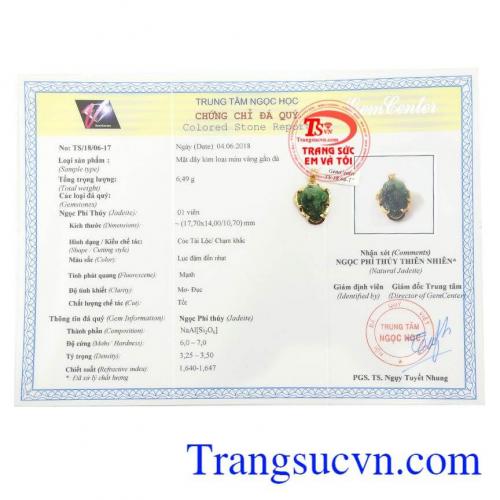 Giấy kiểm định Mặt Dây Thiềm Thừ May Măn