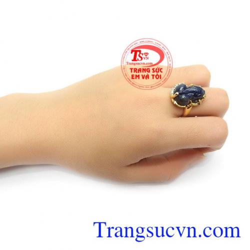 Nhẫn Tỳ Hưu Sapphire Tài Lộc vàng 14k, nhẫn nữ Sapphire thiên nhiên cao cấp