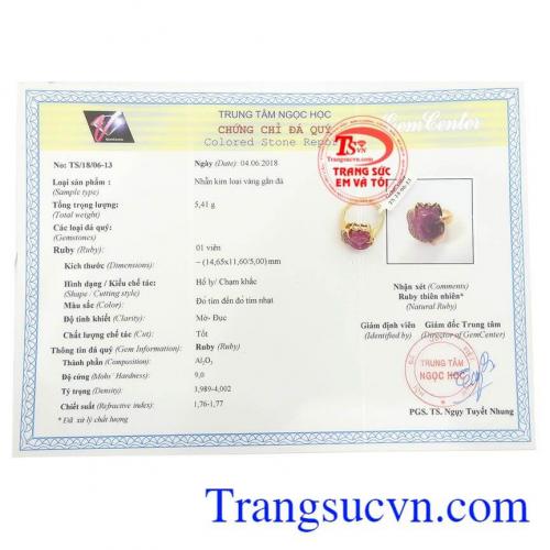 Giấy kiểm định Nhẫn Nữ Hồ Ly Ruby Phú quý