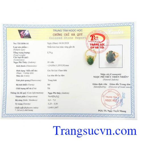 Giấy kiệm định Nhẫn Nữ Thiềm Thừ Chiêu Tài