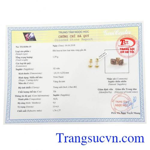 Giấy kiểm định Hoa Tai Sapphire Quý Phái