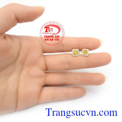 Hoa tai vàng 14k gắn đá quý Sapphire tinh tế
