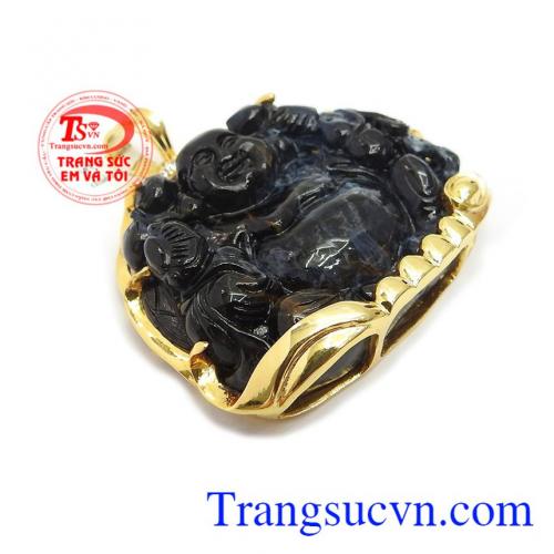 Mặt dây phật di lặc ngọc pietersite bọc vàng 14k, bảo hành 1 năm, giao hàng nhanh trên toàn quốc