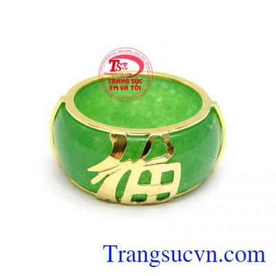 Nhẫn Ngọc Chữ Phúc May Mắn bọc vàng 10k sang trọng